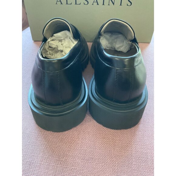 AllSaints Womens Lola Leather Loafers in Black 9 with Box Penny Oxford Shoes - Picture 9 of 16